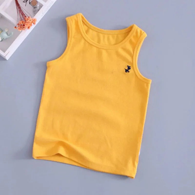 Camisetas de moda para niños y niñas, camiseta gráfica de Color caramelo para bebés, camisetas sin mangas, ropa de verano para niños