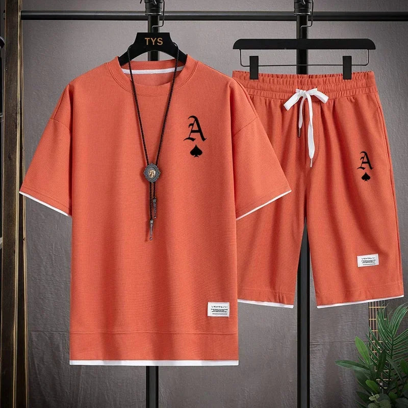 Traje deportivo informal a moda para hombre, camiseta de manga corta y pantalones cortos deportivos de verano al aire libre