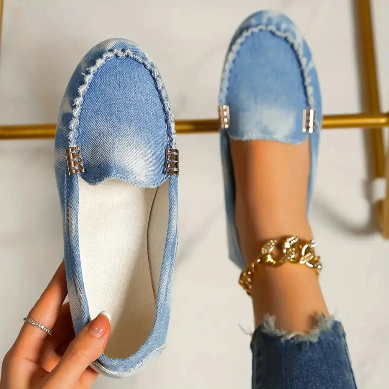 Zapatos informales para Mujer, mocasines planos para primavera y otoño, Zapatos planos De tela vaquera suave antideslizantes a la moda, 2024