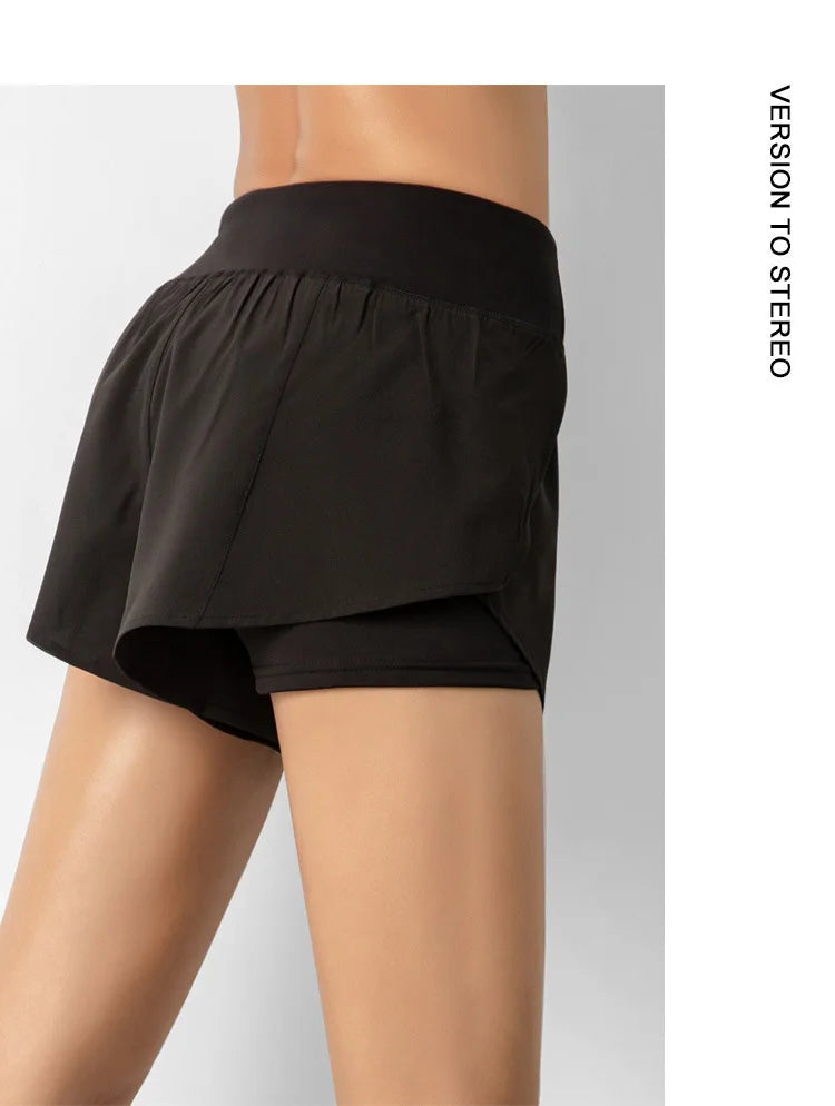 Pantalones cortos deportivos de doble cubierta para mujer, ropa deportiva para correr, Yoga, gimnasio, entrenamiento, trotar, Verano