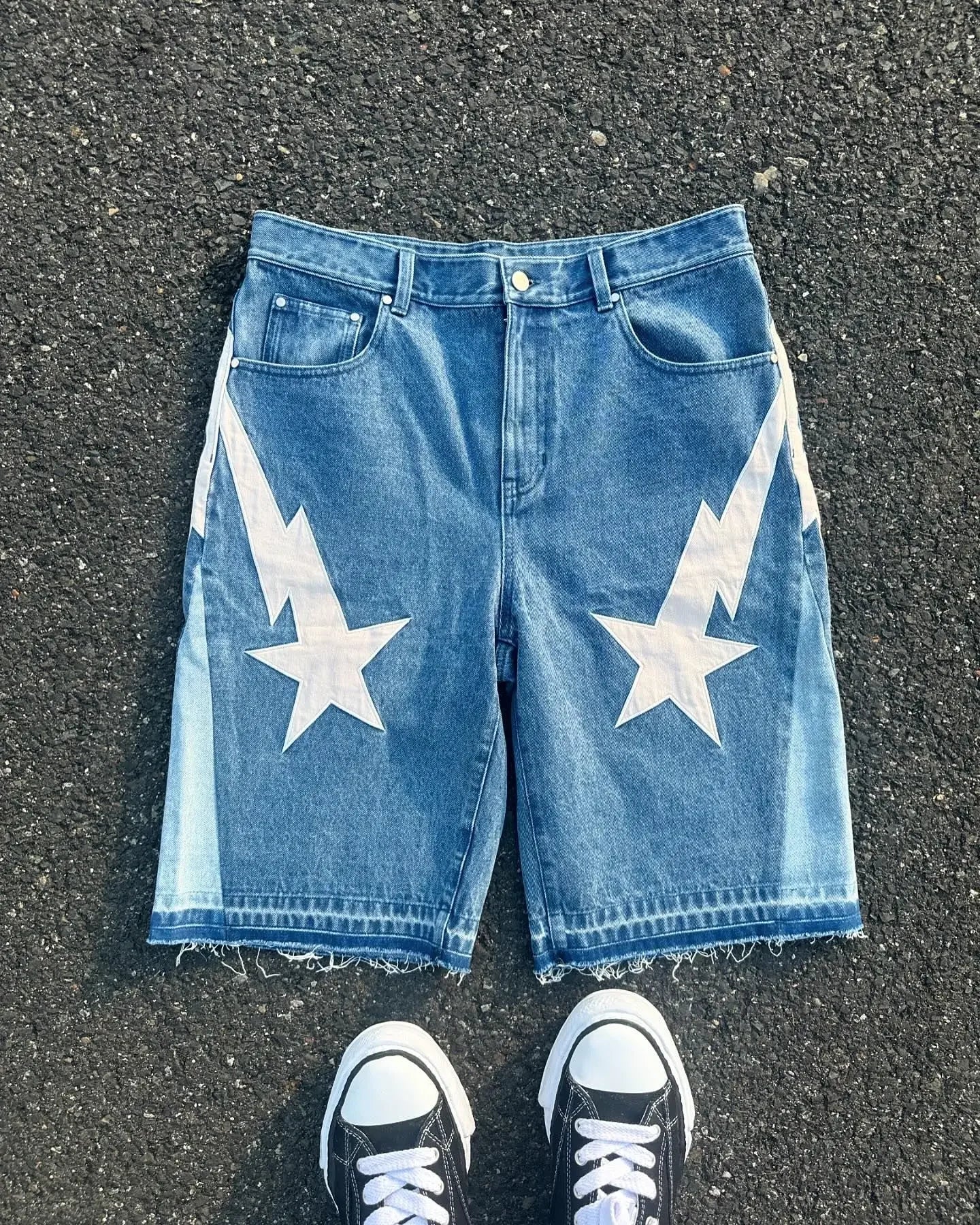 Tendencia de la moda americana, pantalones vaqueros de pierna ancha estilo callejero para hombres, pantalones vaqueros holgados bordados Y2k, pantalones cortos casuales góticos punk High street