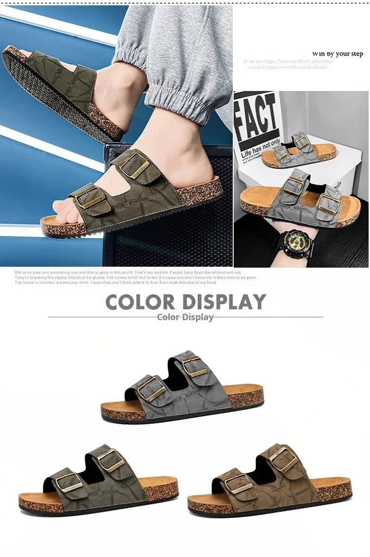 Sandalias de playa, sandalias de cuero para hombre, zapatillas cómodas de diseñador para hombre, zapatos de marcas originales, zapatos de verano para hombre 2025