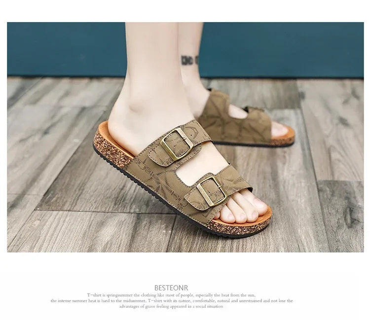 Sandalias de playa, sandalias de cuero para hombre, zapatillas cómodas de diseñador para hombre, zapatos de marcas originales, zapatos de verano para hombre 2025
