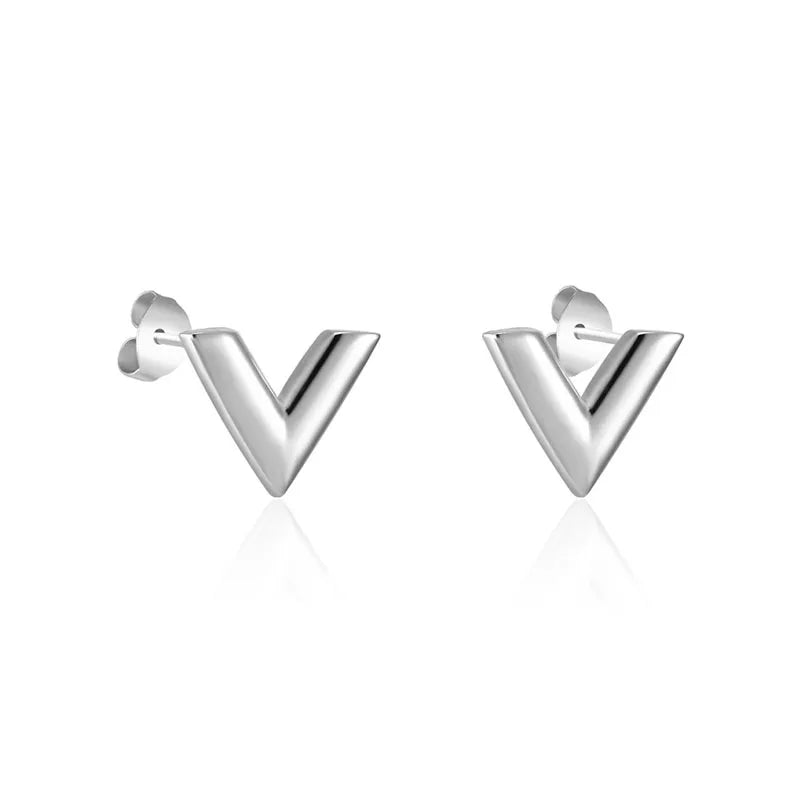 Pendientes de acero inoxidable para mujer, joyería de marca de lujo, diseño Simple, letra en V, Color dorado, elegante, fiesta