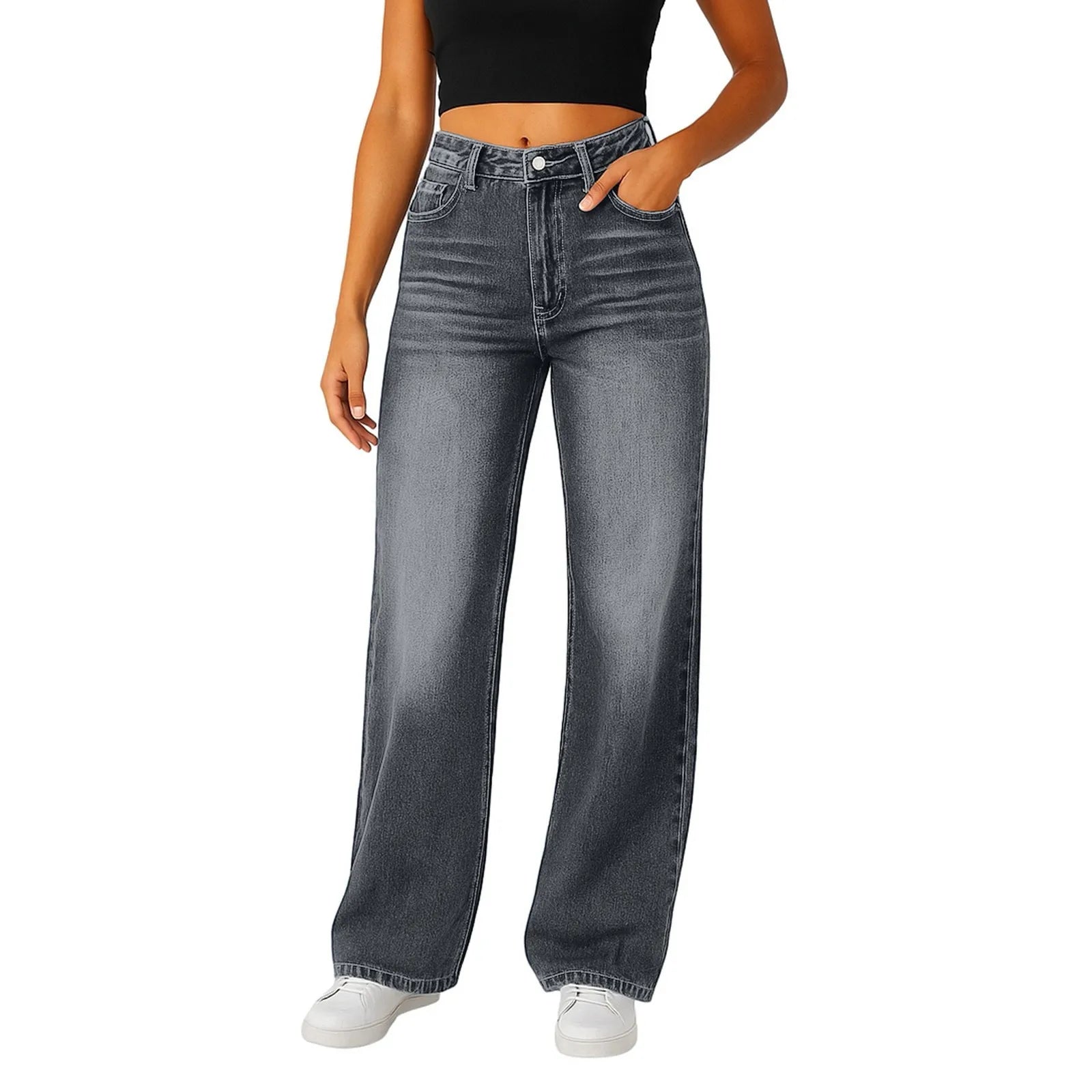 2025 nuevo Vintage Casual moda mujer Jeans tendencia tubo recto cintura alta Casual Jeans Color sólido Mujer Pantalones rectos