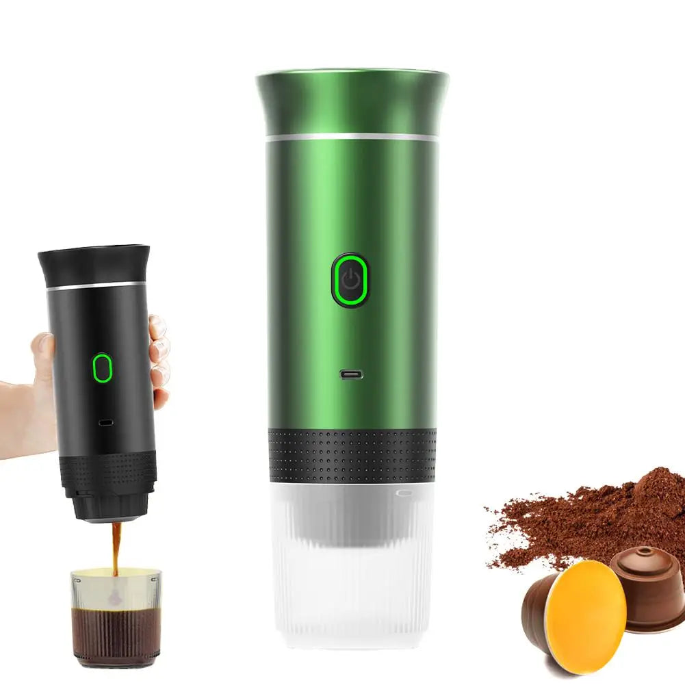 Cafetera eléctrica portátil, máquina de café expreso italiana portátil para coche y hogar, cafetera de viaje en polvo con cápsulas 3 en 1
