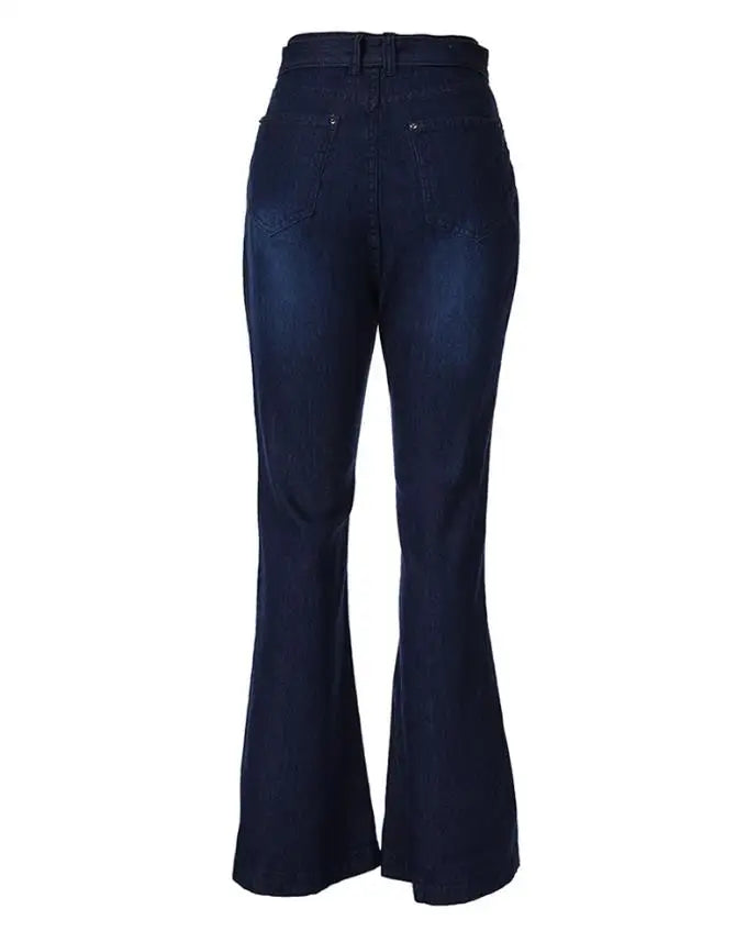 Pantalones vaqueros de cintura alta para mujer, Jeans de moda de otoño, informales, lisos, ajustados, diarios, largos, con fondo de campana, con cinturón, 2022