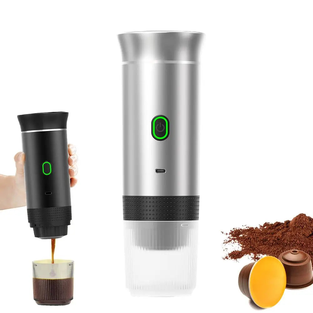 Cafetera eléctrica portátil, máquina de café expreso italiana portátil para coche y hogar, cafetera de viaje en polvo con cápsulas 3 en 1