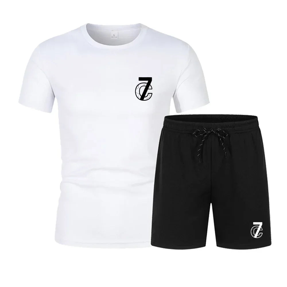 Sudadera + pantalones cortos para hombre, conjunto de verano de secado rápido, pantalones cortos informales transpirables estampado