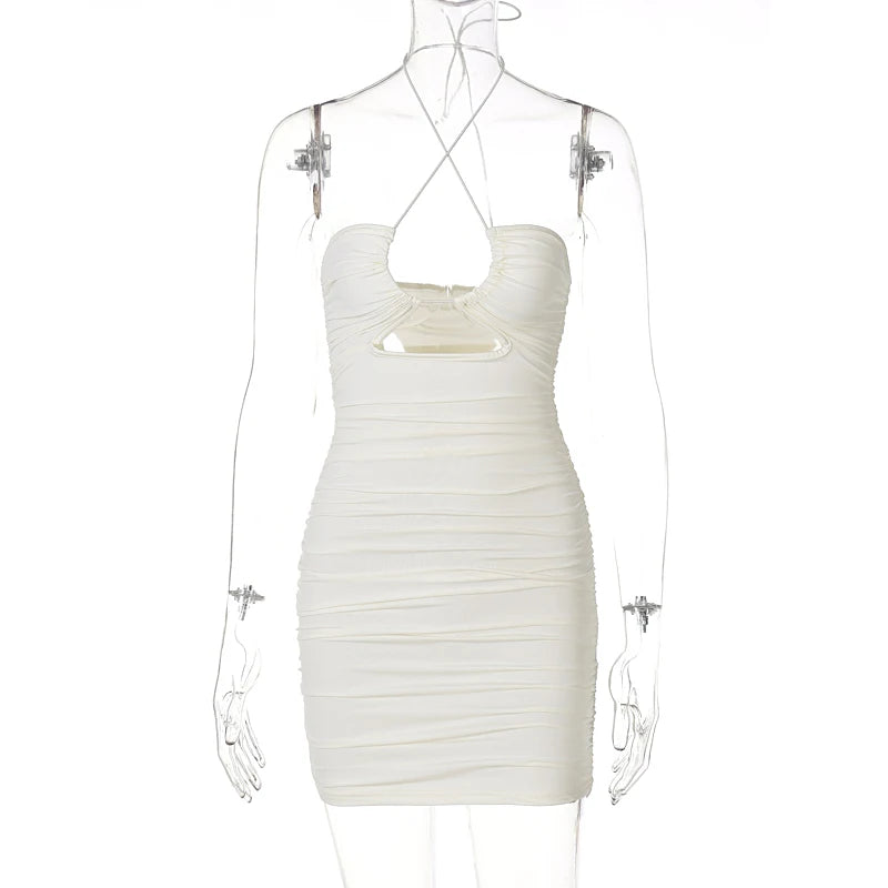 Y2K novedad de verano vestido con tirantes y cuello colgante, vestido a la moda y Sexy estilo discoteca, mochila abierta, vestido a la cadera para mujer