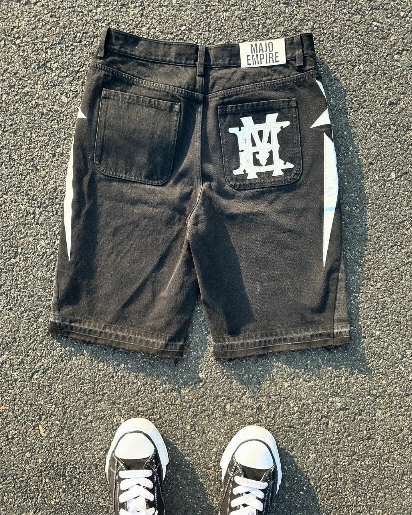 Tendencia de la moda americana, pantalones vaqueros de pierna ancha estilo callejero para hombres, pantalones vaqueros holgados bordados Y2k, pantalones cortos casuales góticos punk High street
