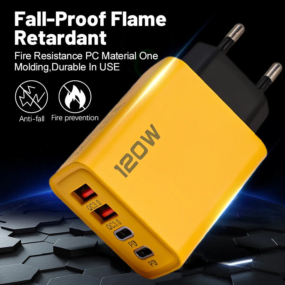 Cargador de teléfono móvil de 4 puertos de carga rápida de 120W QC3.0 cargadores USB tipo C adaptador de pared PD Dual enchufe UE/EE. UU./Reino Unido para iPhone15 Xiaomi