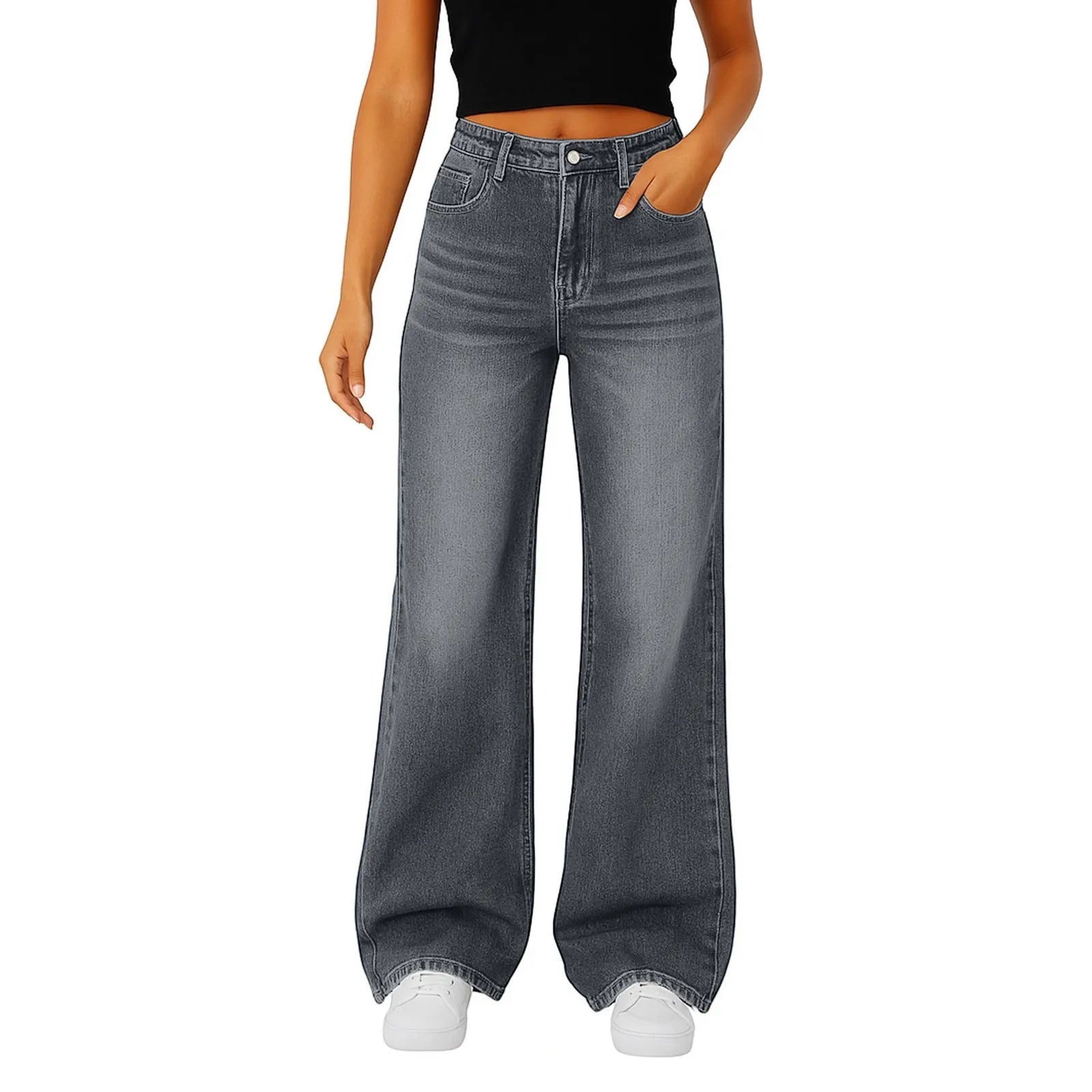 2025 nuevo Vintage Casual moda mujer Jeans tendencia tubo recto cintura alta Casual Jeans Color sólido Mujer Pantalones rectos