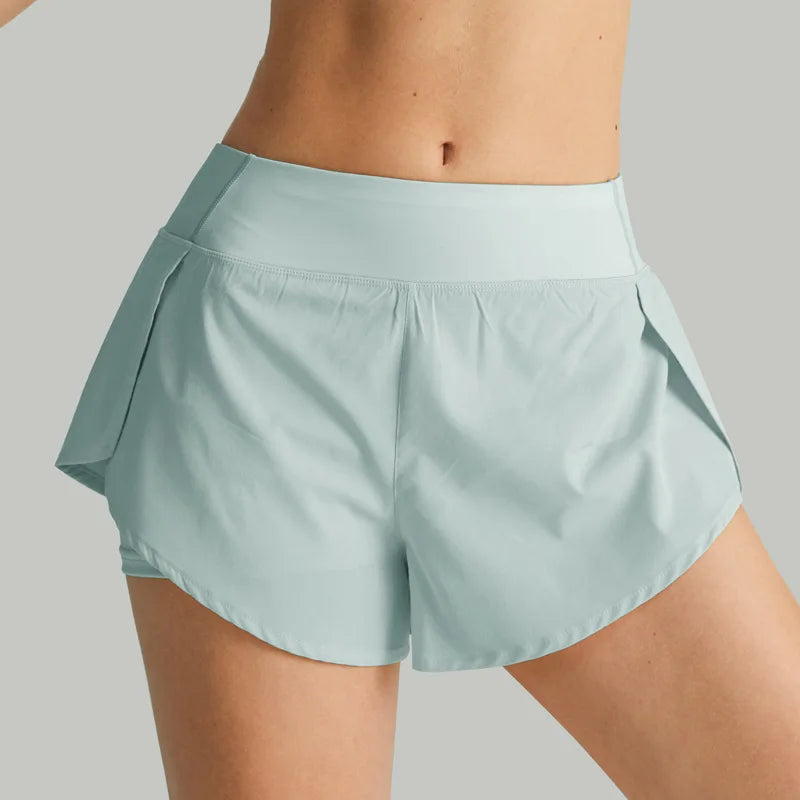 Pantalones cortos deportivos de doble cubierta para mujer, ropa deportiva para correr, Yoga, gimnasio, entrenamiento, trotar, Verano