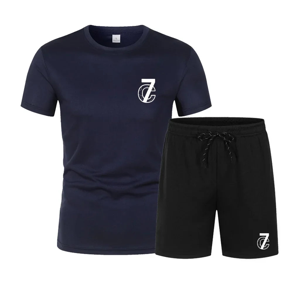 Sudadera + pantalones cortos para hombre, conjunto de verano de secado rápido, pantalones cortos informales transpirables estampado
