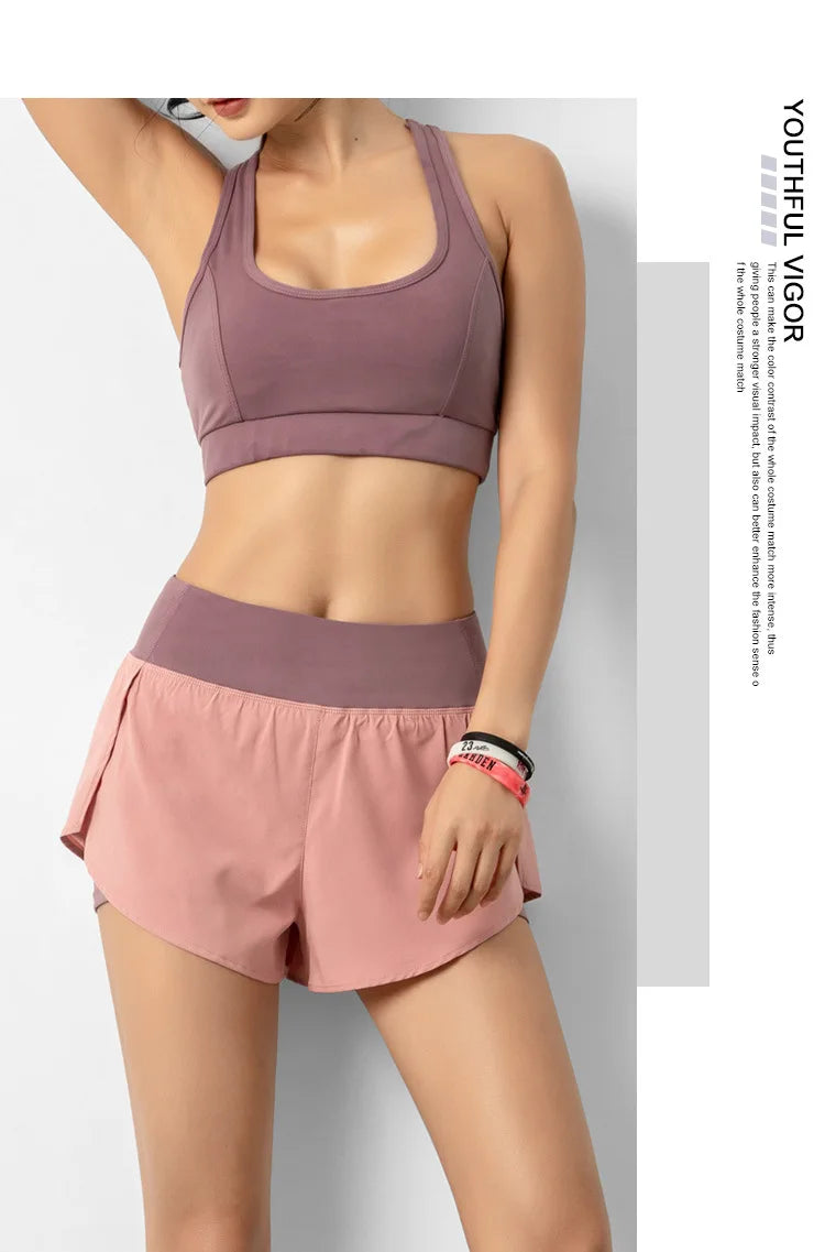 Pantalones cortos deportivos de doble cubierta para mujer, ropa deportiva para correr, Yoga, gimnasio, entrenamiento, trotar, Verano