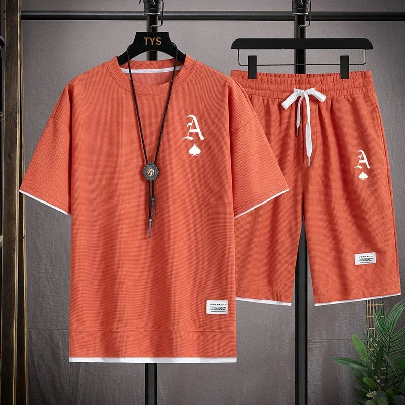 Traje deportivo informal a moda para hombre, camiseta de manga corta y pantalones cortos deportivos de verano al aire libre
