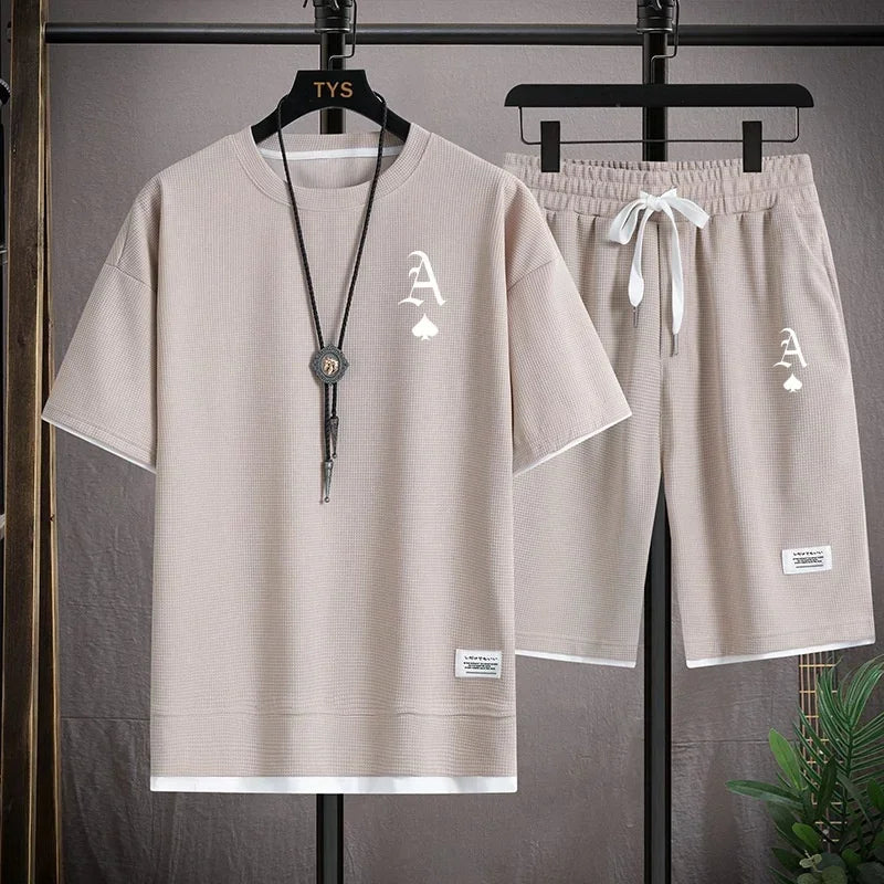 Traje deportivo informal a moda para hombre, camiseta de manga corta y pantalones cortos deportivos de verano al aire libre