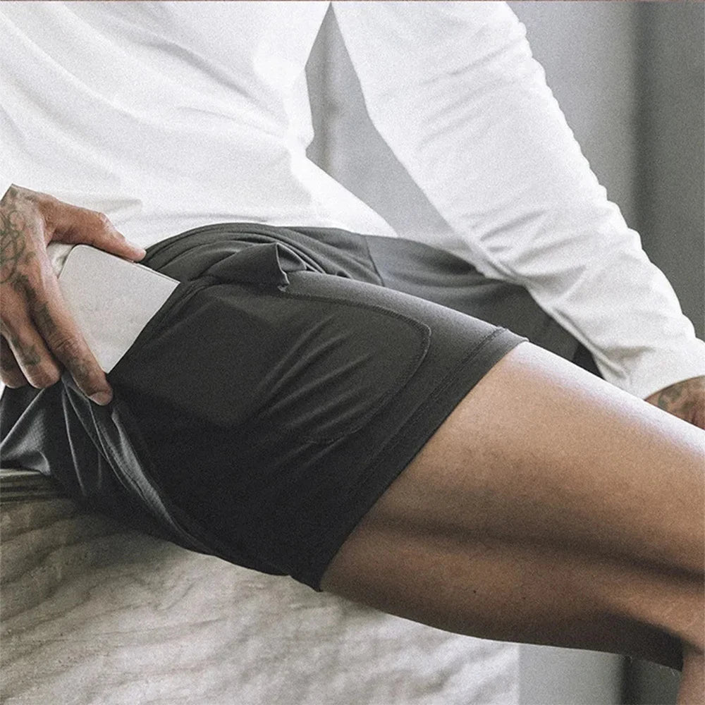 Pantalones cortos para correr 2 en 1 para hombre, pantalones cortos deportivos de dos pisos, ropa deportiva para gimnasio, pantalones cortos para entrenamiento y trotar, ropa para hombre