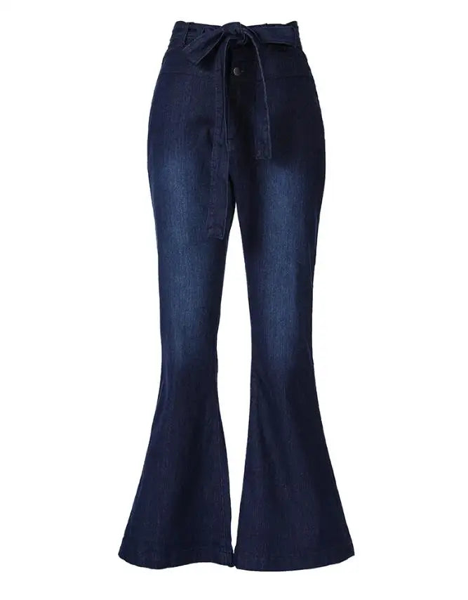 Pantalones vaqueros de cintura alta para mujer, Jeans de moda de otoño, informales, lisos, ajustados, diarios, largos, con fondo de campana, con cinturón, 2022