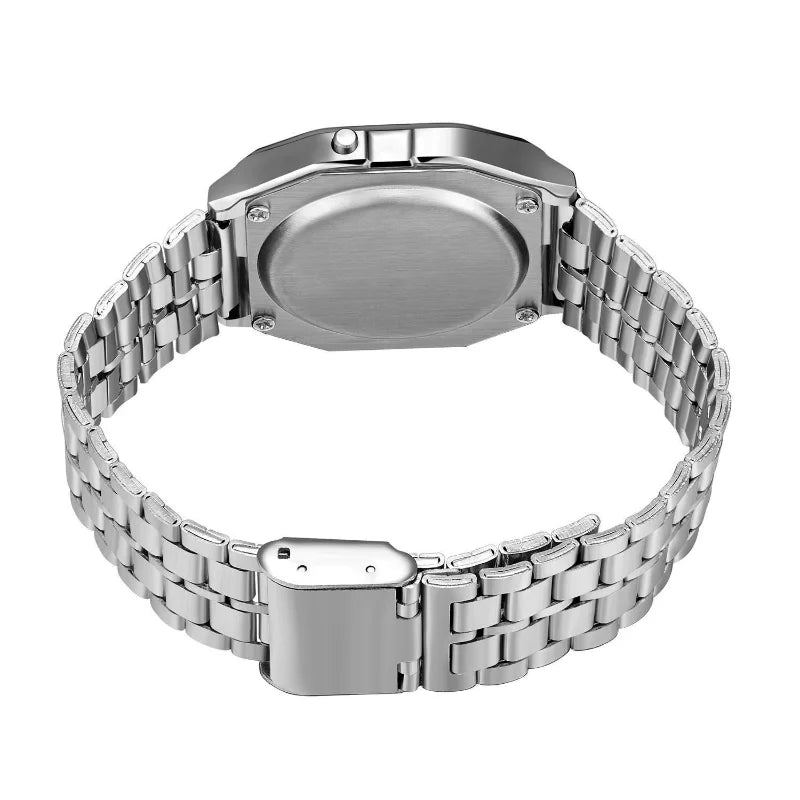 Reloj con banda de acero no resistente al agua F91W para mujeres, hombres, reloj de negocios, reloj deportivo Digital LED multifuncional, reloj electrónico