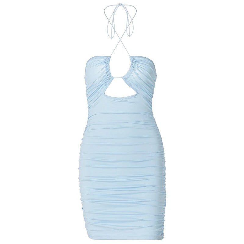 Y2K novedad de verano vestido con tirantes y cuello colgante, vestido a la moda y Sexy estilo discoteca, mochila abierta, vestido a la cadera para mujer