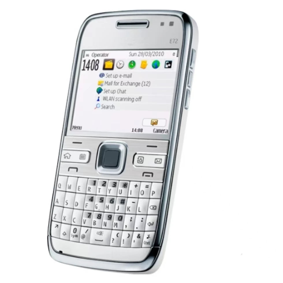 Teléfono móvil E72 desbloqueado fabricado en Finlandia, cámara GSM 2G 3G 5MP, resolución de pantalla 240x320, compatible con teléfono usado en varios idiomas