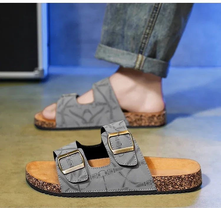 Sandalias de playa, sandalias de cuero para hombre, zapatillas cómodas de diseñador para hombre, zapatos de marcas originales, zapatos de verano para hombre 2025