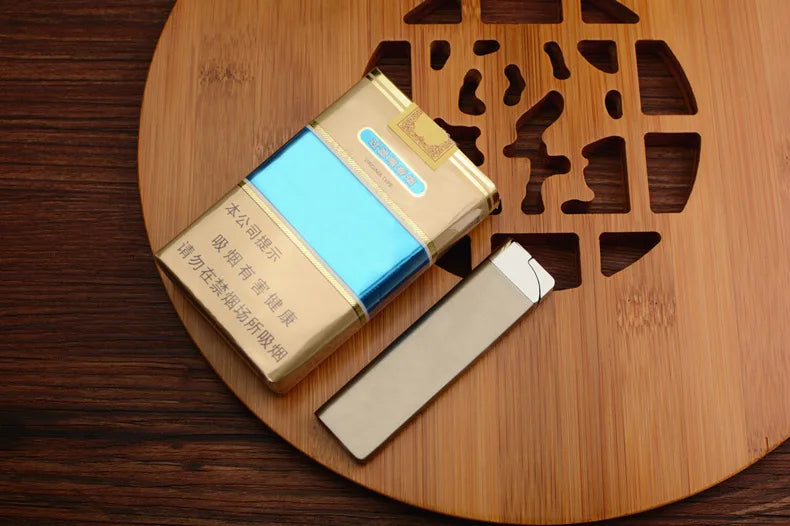 Encendedor de Cigarrillos de Gas butano inflable ultrafino, antorcha a prueba de viento, Encendedor de Metal, herramientas para fumar, Mini encendedor novedoso de regalo