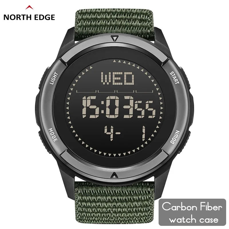 NORTH EDGE ALPS Reloj digital de fibra de carbono para hombre Shock Militray Sports Super ligero Brújula para exteriores Relojes de pulsera impermeables de 50 M