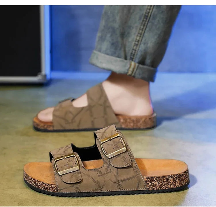 Sandalias de playa, sandalias de cuero para hombre, zapatillas cómodas de diseñador para hombre, zapatos de marcas originales, zapatos de verano para hombre 2025