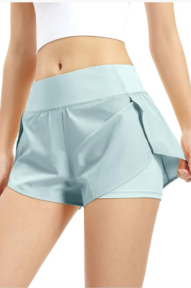 Pantalones cortos deportivos de doble cubierta para mujer, ropa deportiva para correr, Yoga, gimnasio, entrenamiento, trotar, Verano