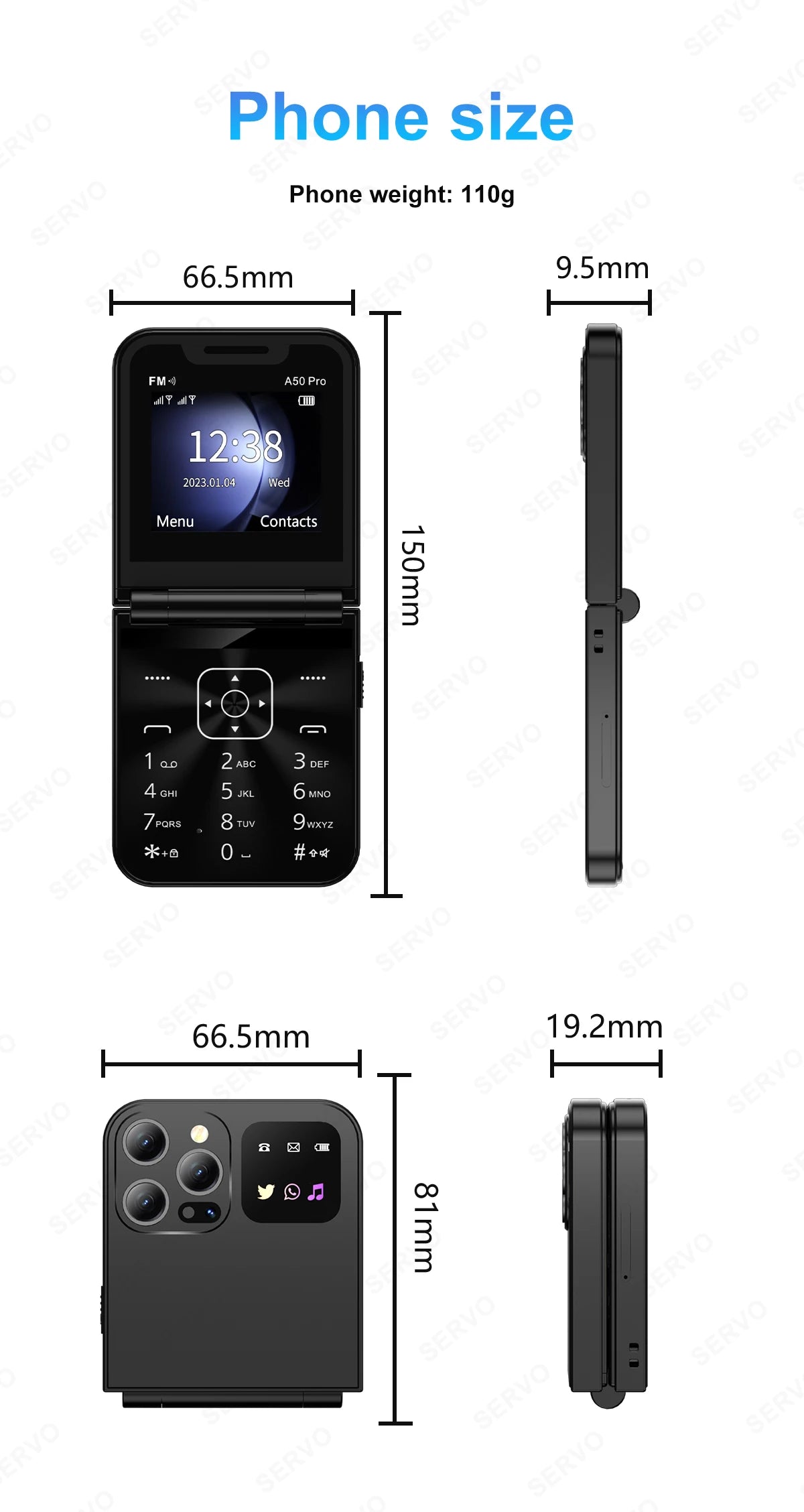 SERVO A50 PRO Flip teléfono móvil 2G GSM 2,4 "pantalla grabadora de llamadas automática marcación rápida 2 SIM televisores plegables oficial auténtico