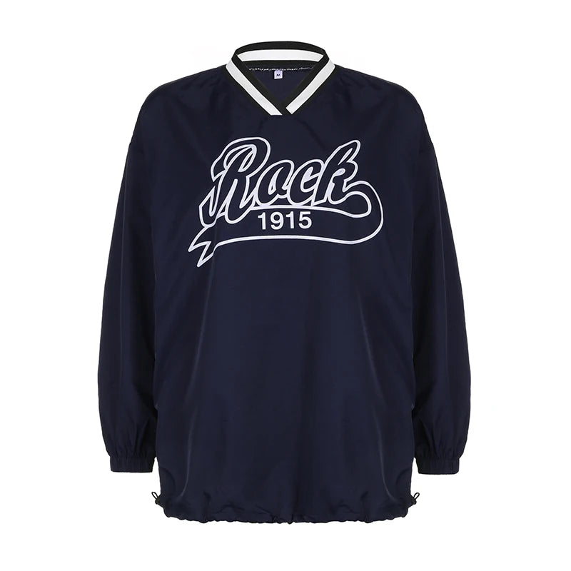 BIIKPIIK-Sudadera larga con capucha y cuello en V para mujer, abrigo informal con estampado de letras y rayas laterales, moda de otoño, combina con todo