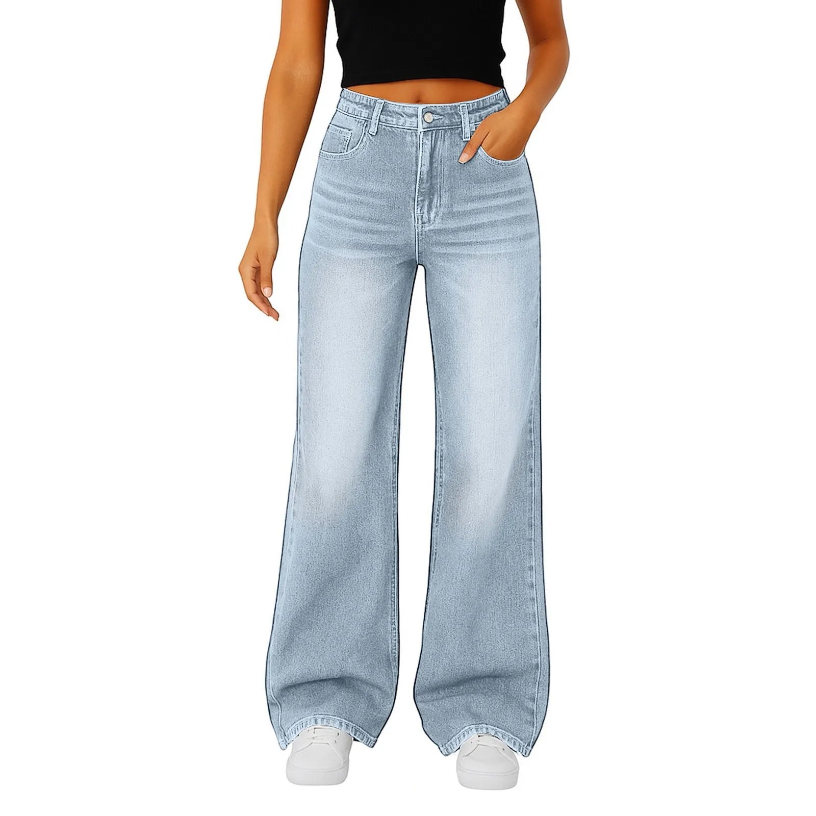 2025 nuevo Vintage Casual moda mujer Jeans tendencia tubo recto cintura alta Casual Jeans Color sólido Mujer Pantalones rectos