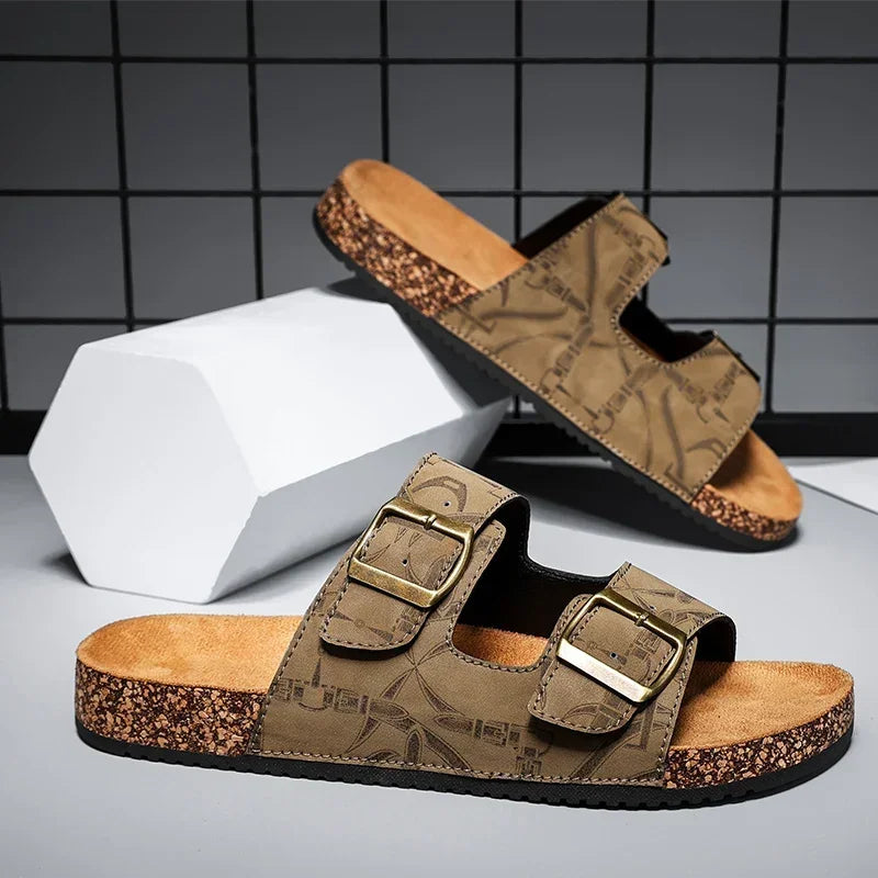Sandalias de playa, sandalias de cuero para hombre, zapatillas cómodas de diseñador para hombre, zapatos de marcas originales, zapatos de verano para hombre 2025