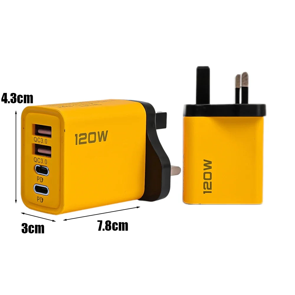 Cargador de teléfono móvil de 4 puertos de carga rápida de 120W QC3.0 cargadores USB tipo C adaptador de pared PD Dual enchufe UE/EE. UU./Reino Unido para iPhone15 Xiaomi