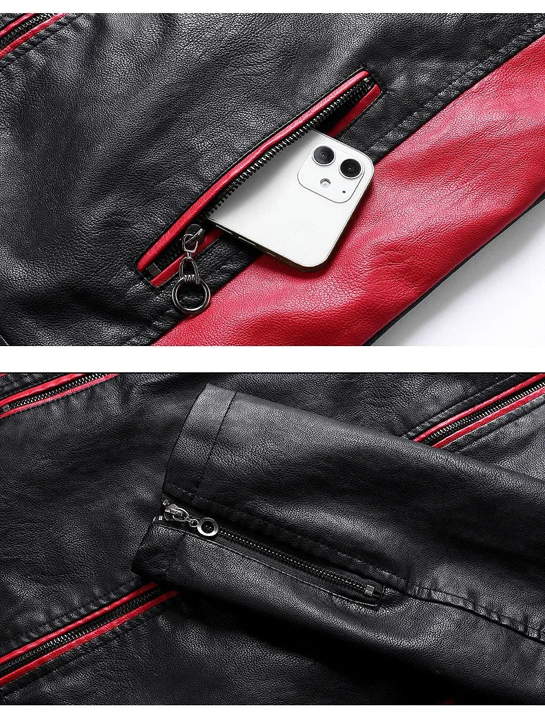 2025 nuevas chaquetas de bicicleta de motocicleta de cuero PU con cuello levantado bloqueado de Color para hombres, abrigo de PU informal fino multicolor para primavera y otoño