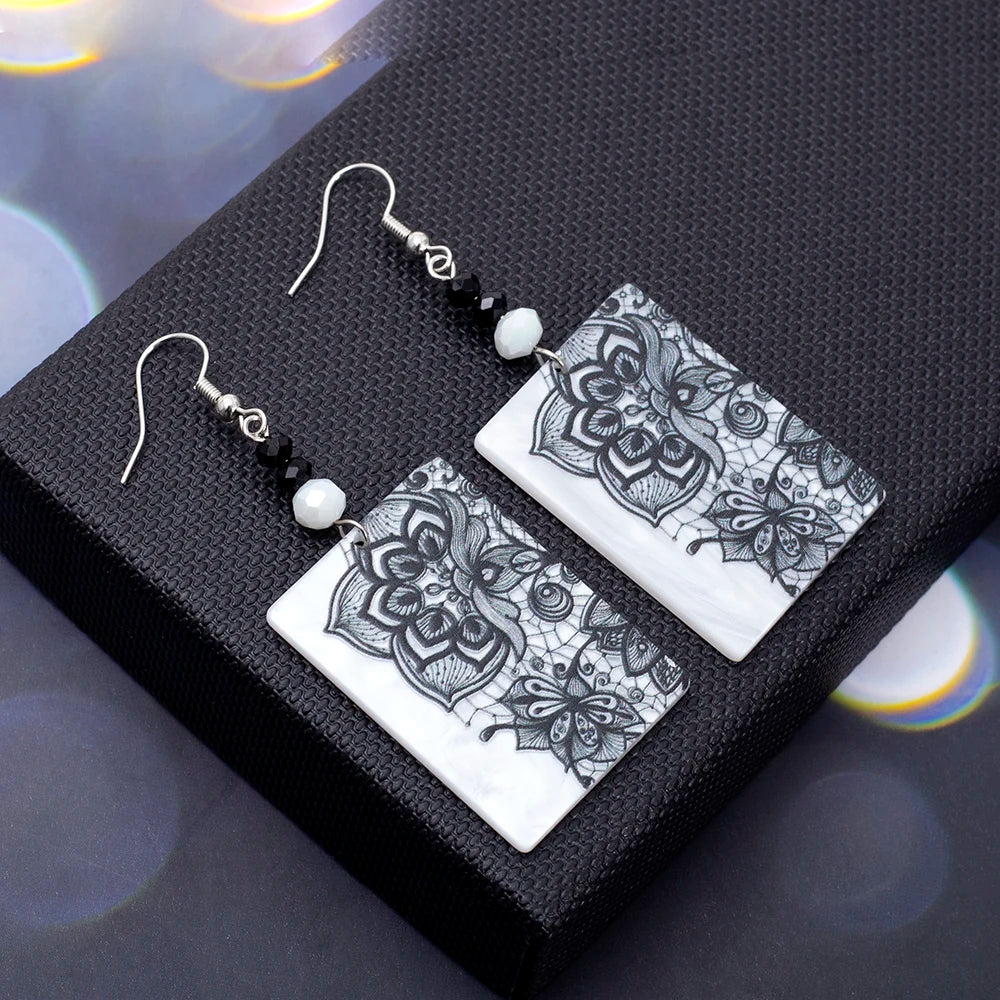 Pendientes acrílicos con estampado Relievo para mujer, aretes acrílicos con flores negras, productos de tendencia, joyería elegante de estilo Retro para mujer
