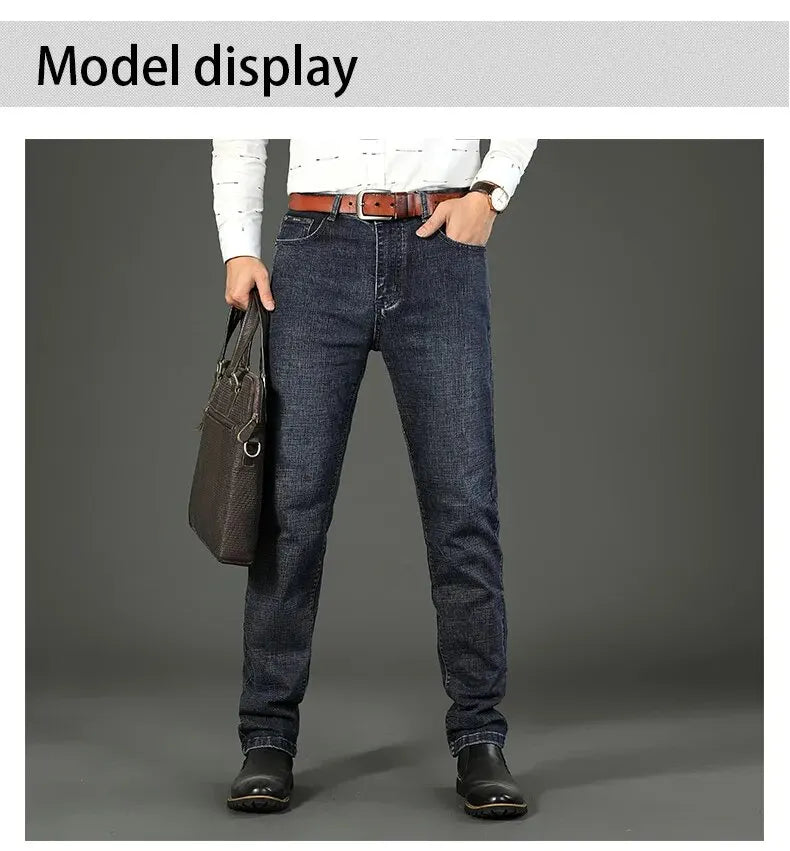 Wthinlee, nuevos pantalones vaqueros de negocios para hombres, pantalones vaqueros informales rectos elásticos a la moda, pantalones vaqueros clásicos azules y negros para trabajo, ropa de marca masculina