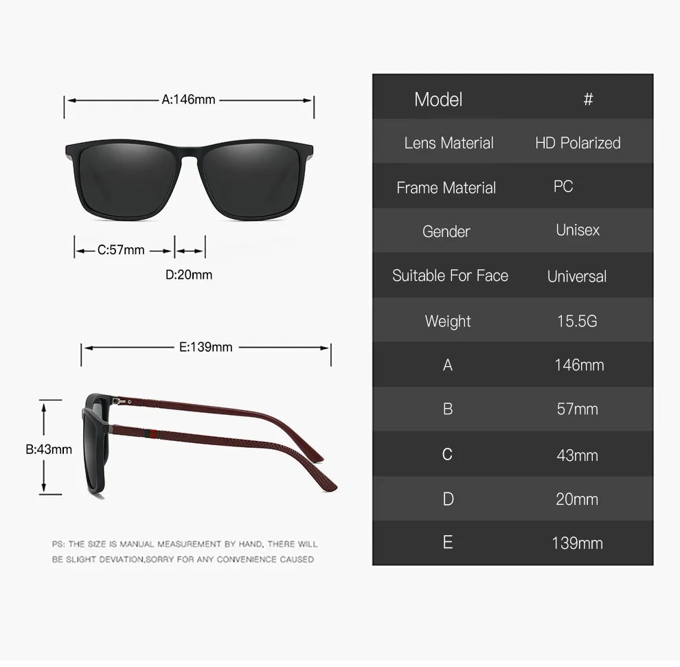 Gafas de sol deportivas para hombre, lentes de sol cuadradas polarizadas, cómodas, ligeras, accesorio con Origina UV400