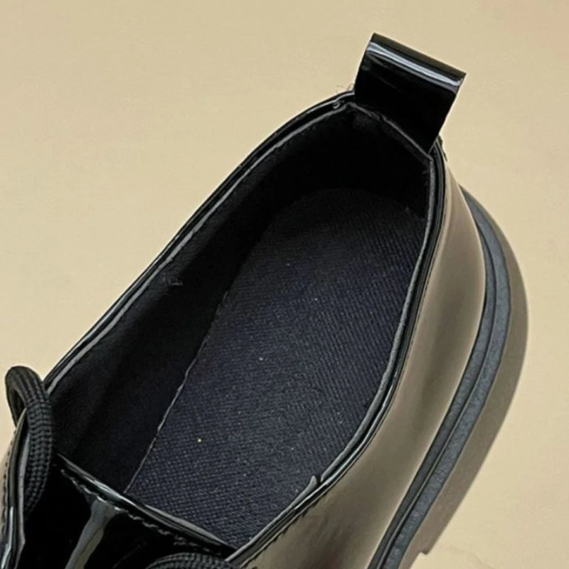 Zapatos planos de plataforma para Mujer, mocasines negros de otoño, Zapatos de cuero cómodos a la moda con cordones, Zapatos Oxford informales para exteriores para Mujer