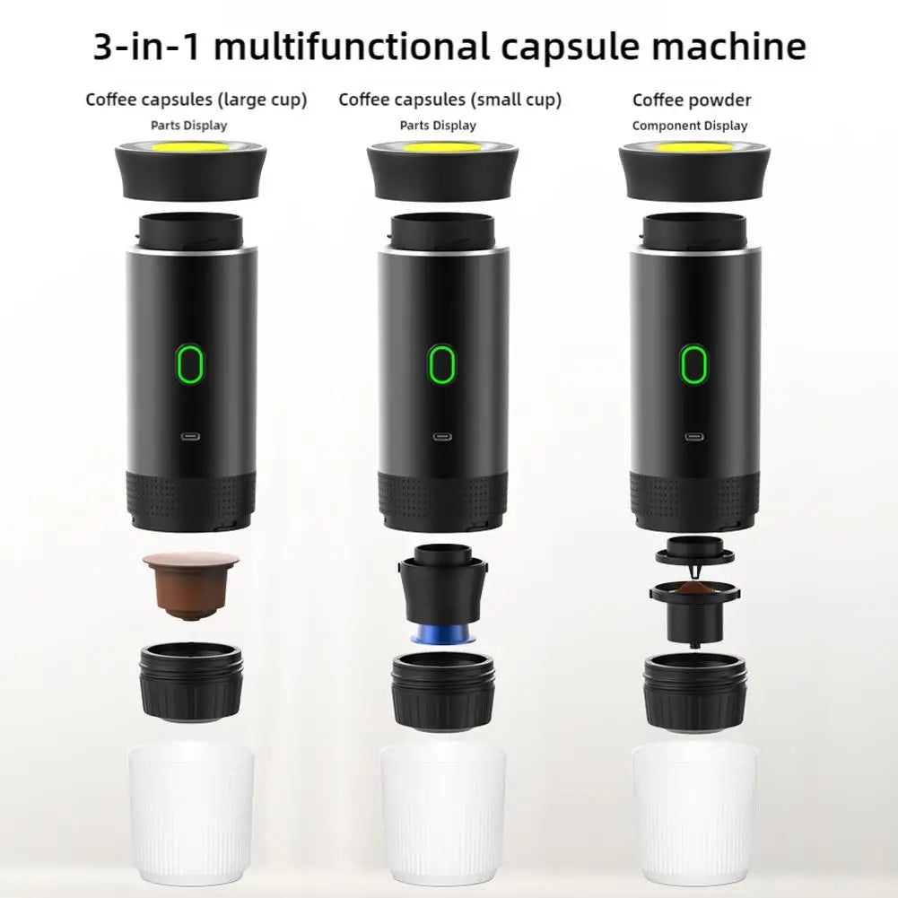 Cafetera eléctrica portátil, máquina de café expreso italiana portátil para coche y hogar, cafetera de viaje en polvo con cápsulas 3 en 1