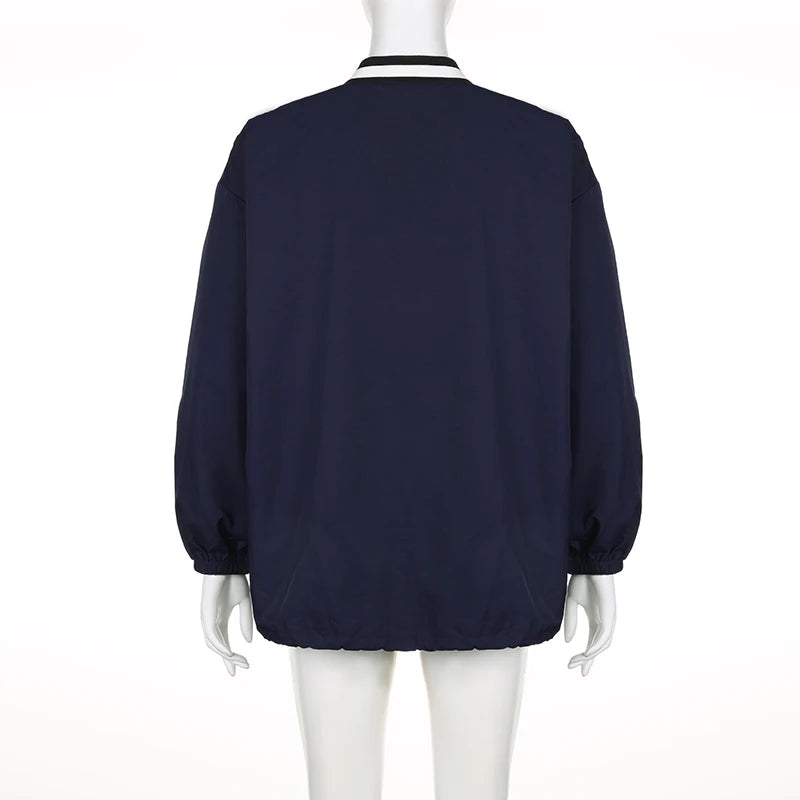 BIIKPIIK-Sudadera larga con capucha y cuello en V para mujer, abrigo informal con estampado de letras y rayas laterales, moda de otoño, combina con todo