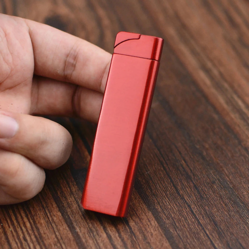 Encendedor de Cigarrillos de Gas butano inflable ultrafino, antorcha a prueba de viento, Encendedor de Metal, herramientas para fumar, Mini encendedor novedoso de regalo