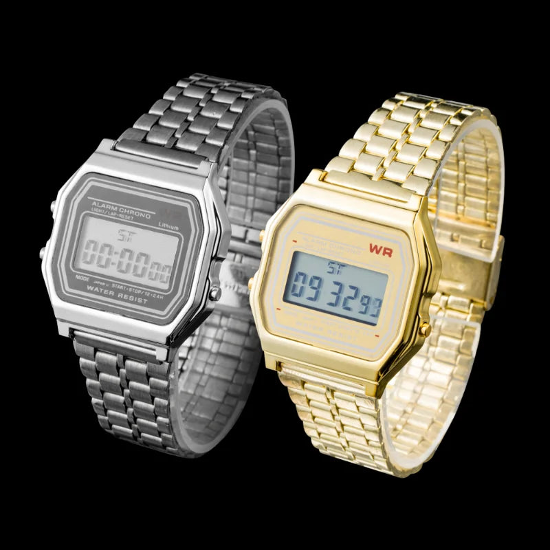 Reloj con banda de acero no resistente al agua F91W para mujeres, hombres, reloj de negocios, reloj deportivo Digital LED multifuncional, reloj electrónico
