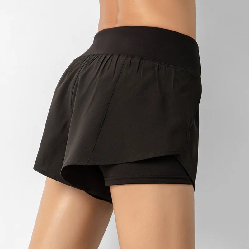 Pantalones cortos deportivos de doble cubierta para mujer, ropa deportiva para correr, Yoga, gimnasio, entrenamiento, trotar, Verano