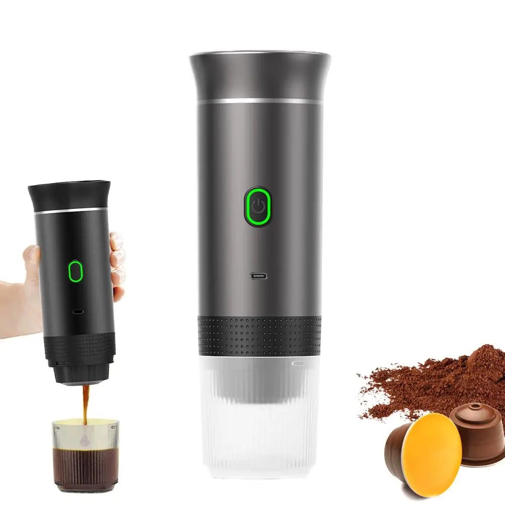 Cafetera eléctrica portátil, máquina de café expreso italiana portátil para coche y hogar, cafetera de viaje en polvo con cápsulas 3 en 1