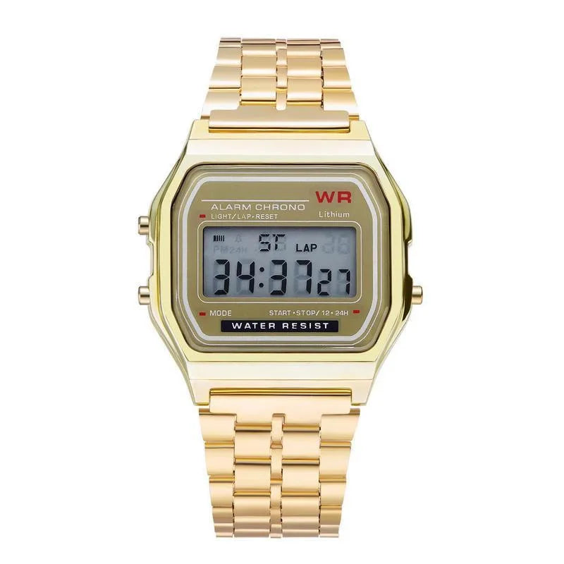 Reloj con banda de acero no resistente al agua F91W para mujeres, hombres, reloj de negocios, reloj deportivo Digital LED multifuncional, reloj electrónico