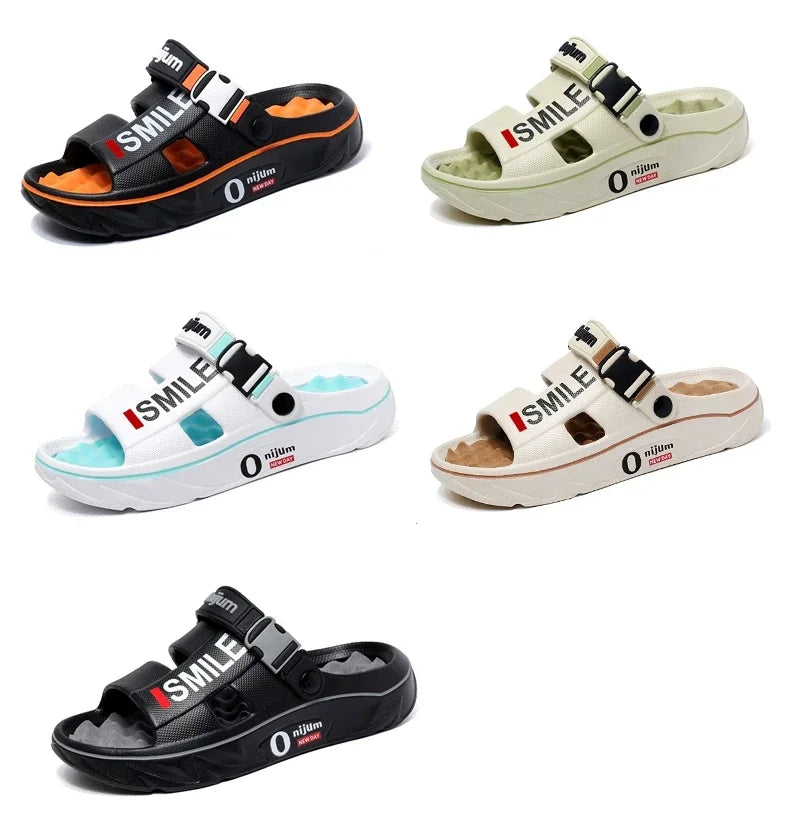 2025 nuevas zapatillas de masaje para hombres, sandalias para interiores y exteriores, zuecos deslizantes suaves y cómodos para la playa, zapatos casuales, Zapatillas de casa para hombres y mujeres